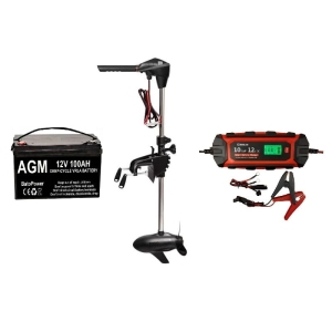 Zestaw Silnik elektryczny zaburtowy RHINO BLX 80 v2 + Ładowarka Enerblock Inteligenta 10A 12 V + Akumulator BatoPower AGM 100AH/12V 